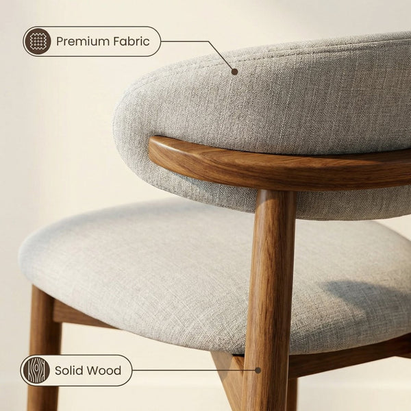 English Elm Wooden Upholstered Dining Chairs Set of 2 Linen Fabric Curved Back Farmhouse Style Gray W3204P456999