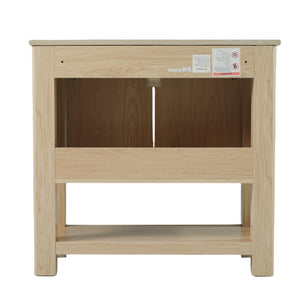 English Elm Christopher Knight Home® - 36" Modern Wall-Mounted Bathroom Vanity with Ceramic Sink, Soft-Close Doors, Fluted Accent & Open Shelves Antique Natural N817P245321N