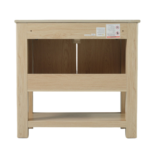 English Elm Christopher Knight Home® - 36" Modern Wall-Mounted Bathroom Vanity with Ceramic Sink, Soft-Close Doors, Fluted Accent & Open Shelves Antique Natural N817P245321N