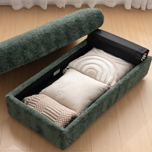 English Elm 42" Oversized Chaise Lounge with Plush Faux Rabbit Fur, Hidden Arm Storage, Cup Holder, Convertible Sleeper Green N723P232726F