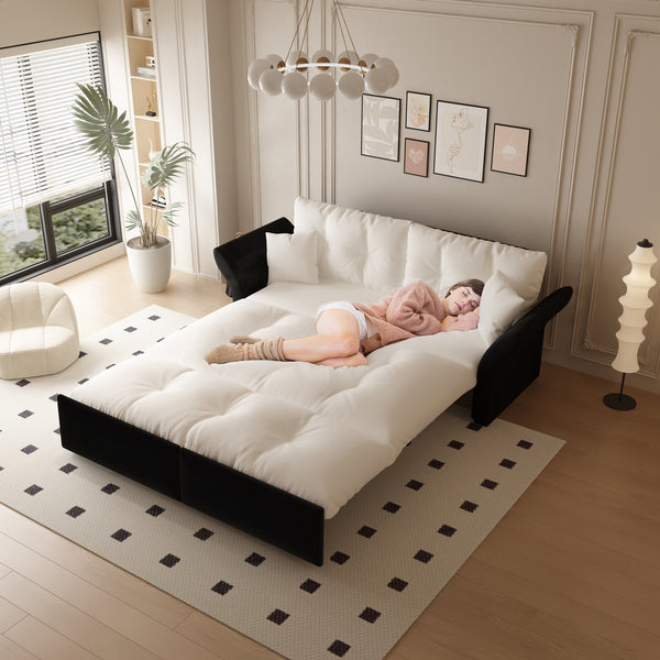 English Elm 74.8" Queen Pull Out Sofa Bed - 3-In-1 Convertible Velvet Loveseat With Pillows For Cozy Spaces W1885S00127