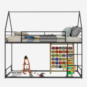 English Elm Metal Twin over Twin Bunk Bed Sturdy Heavy-Duty Frame with Silent Slats, 13" Guardrail & Ladder Black W1935P330797