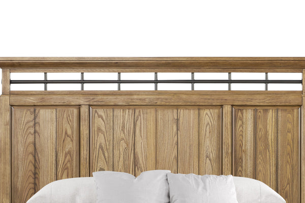 English Elm Queen Panel Bed with Elegant Transitional Design, Solid Wood & MDF Construction, Timeless Centerpiece Appeal Caramel 71 L x 50.25 W x 6.5 H B2699S00082