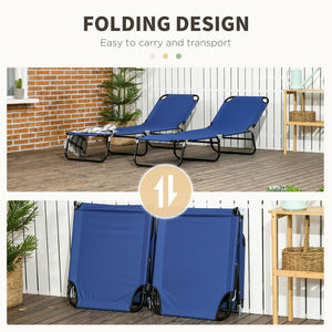 English Elm Outsunny 2 Piece Folding Chaise Lounge Chairs Set - 5-Level Recline, Durable Steel Frame, Blue Outdoor Comfort W2225P174381-GIGA