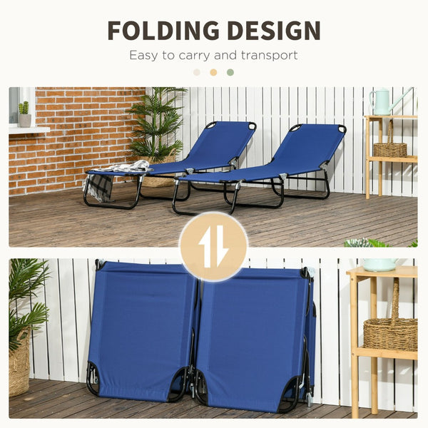 English Elm Outsunny 2 Piece Folding Chaise Lounge Chairs Set - 5-Level Recline, Durable Steel Frame, Blue Outdoor Comfort W2225P174381-GIGA