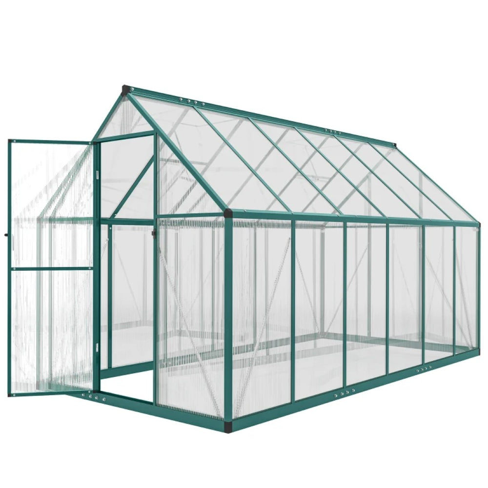 English Elm Walk-in Aluminum Greenhouse with Polycarbonate Panels and Dual Roof Vents for Year-round Growth T3971P455075