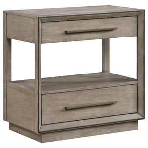 English Elm Prescott Modern Taupe Oak Nightstand with Mitered Trim, 2 Drawers + Open Shelf for Stylish Storage B062P375999