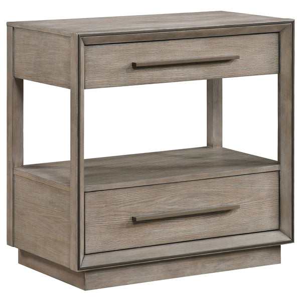 English Elm Prescott Modern Taupe Oak Nightstand with Mitered Trim, 2 Drawers + Open Shelf for Stylish Storage B062P375999