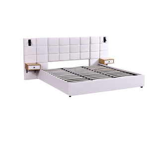 English Elm King Size Velvet Upholstered Hydraulic Platform Bed With Storage, Usb Port, Lamps & Shelves - Beige W1413S00107
