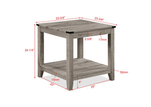 English Elm Rustic 3-Piece Gray Brown Cocktail Table Set with Shelf Rectangular Coffee + 2 Square End Tables, Retro Charm for Living Room B011P244325