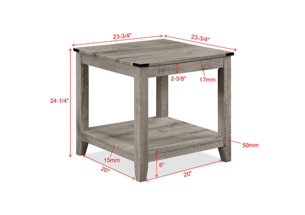 English Elm Rustic 3-Piece Gray Brown Cocktail Table Set with Shelf Rectangular Coffee + 2 Square End Tables, Retro Charm for Living Room B011P244325