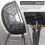 English Elm 3 Pieces Patio Egg Chairs (Model 3) With Side Table Set,Black Color Pe Rattan and Grey Cushion