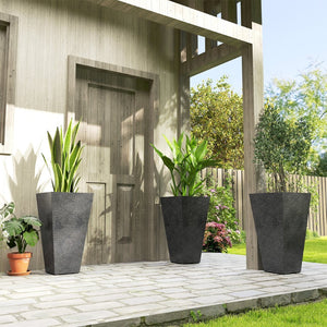 English Elm Outsunny Tall Marble Finish Plastic Planters Set of 3 Stackable Outdoor Tapered Pots W2225P485533