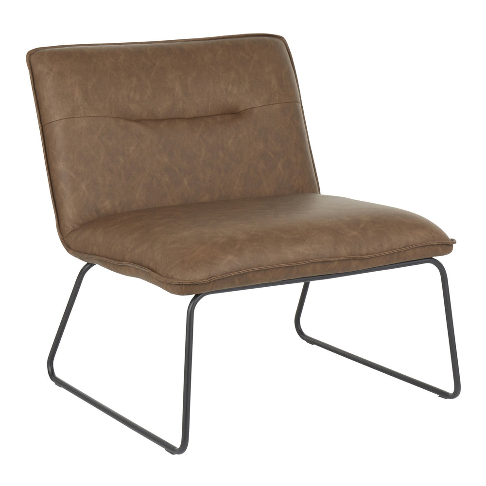 English Elm Casper Industrial Accent Chair with Tufted Faux Leather and Black Metal Sleigh Legs, Stylish Comfort Camel B202P223444
