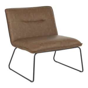 English Elm Casper Industrial Accent Chair with Tufted Faux Leather and Black Metal Sleigh Legs, Stylish Comfort Espresso B202P223445