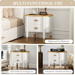 English Elm Contemporary Two Drawer Nightstand Curved Profile Feather Handles Exposed Legs Bedroom White N761P285711W