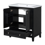 English Elm 30" Bathroom Vanity With Sink Combo, Multi-Functional Bathroom Cabinet With Doors and Drawer, Solid Frame and Mdf Board, Black