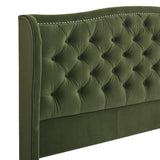 English Elm Marcella Upholstered Shelter Headboard Bed Set, King, Olive Green Performance Velvet