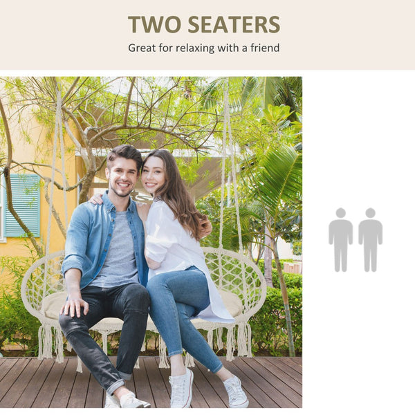 English Elm Outsunny 2-Person Macrame Hammock Chair With Soft Cushion - Stylish Boho Swing For Indoor & Outdoor Use W2225P174059-GIGA