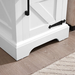 English Elm Farmhouse Rustic End Table with Barn Door Concealed Storage, Metal Handle, Retro Decor, Sturdy Base White+Black W2275P192793