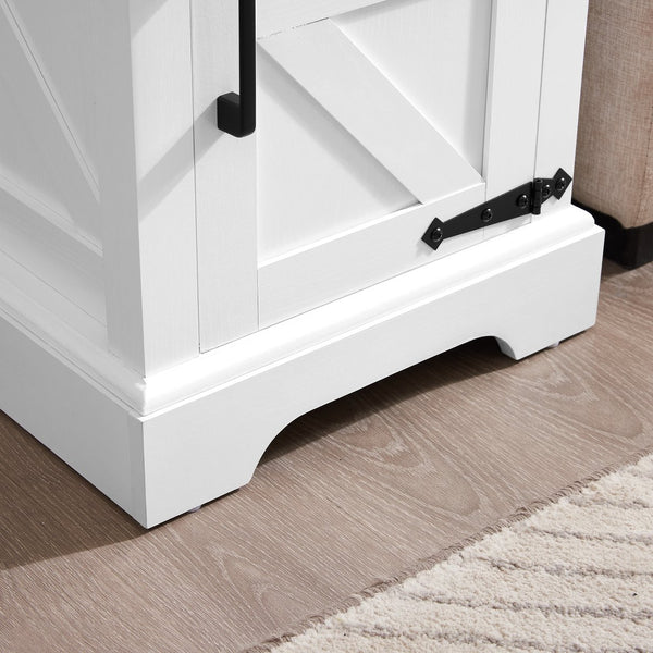 English Elm Farmhouse Rustic End Table with Barn Door Concealed Storage, Metal Handle, Retro Decor, Sturdy Base White+Black W2275P192793