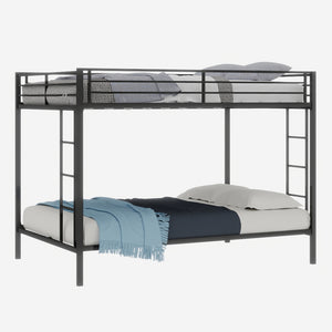 English Elm Multi Square Tube Iron Bunk Bed Full over Full, Black Sturdy Metal Frame, Dual Ladders, Space‑Saving Dorm Solution W1935P360909