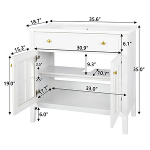 English Elm 35.6" Freestanding Bathroom Vanity with Roman Column Base and Ceramic Integrated Sink White W1801S00001
