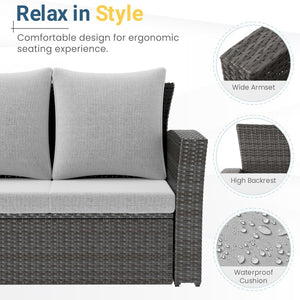 English Elm 67.7" Outdoor Wicker Three Seat Sofa High Back Pe Frame Patio Lounge Furniture Gray B082P455184
