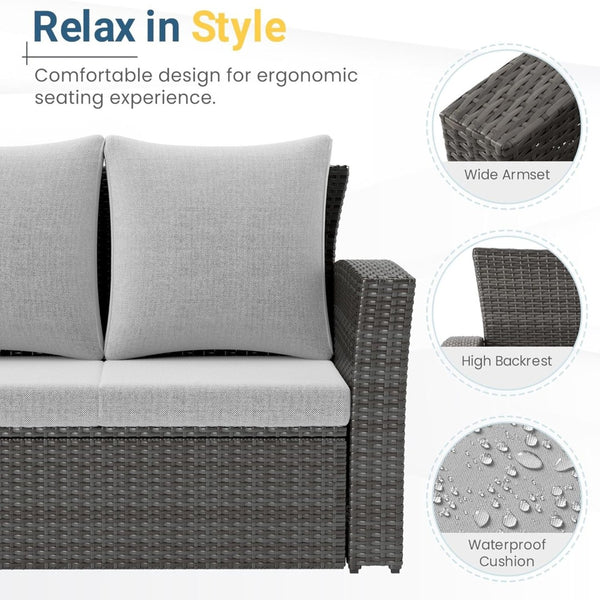 English Elm 67.7" Outdoor Wicker Three Seat Sofa High Back Pe Frame Patio Lounge Furniture Gray B082P455184