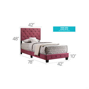 English Elm Charming Velvet Twin Bed with Hidden Storage Drawers, Casual Solid Frame, Easy Assembly Comfort Cherry 24.6 L x 44 W x 5.5 H B078108012