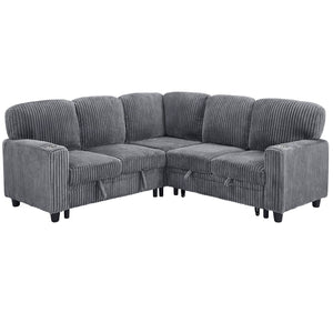 English Elm L-Shaped Sofa with Pull-Out Bed and Storage, 5-Seat Sectional with USB, Cup Holders, Cozy Chenille Grey W1998S00074