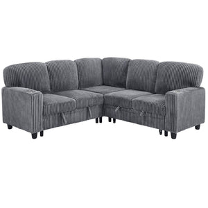 English Elm L-shaped Sectional Sleeper Sofa with Hidden Storage Usb Charging Corduroy Upholstery Grey W1998S00092