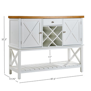 English Elm Bar cabinet Mid-Century Farmhouse Console Table with Wine Rack, Drawer, Shelf & 200lb Capacity White Oak W3417P316958