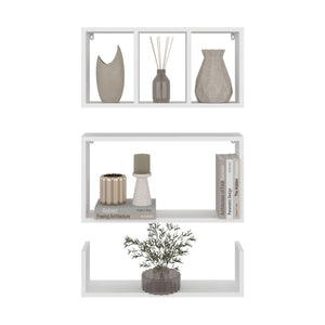 English Elm Trego Floating Wall Shelves Set of 3 in White — Minimalist Durable Particleboard Storage Display B070P374514
