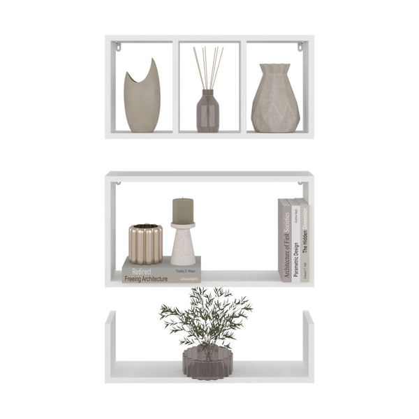 English Elm Trego Floating Wall Shelves Set of 3 in White — Minimalist Durable Particleboard Storage Display B070P374514