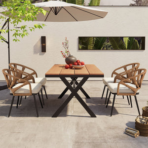 English Elm U_Style Modern Outdoor Dining Set with PE Rattan Chairs & Durable Plastic Wood Table, Sturdy Dark yellow WY000438AAO