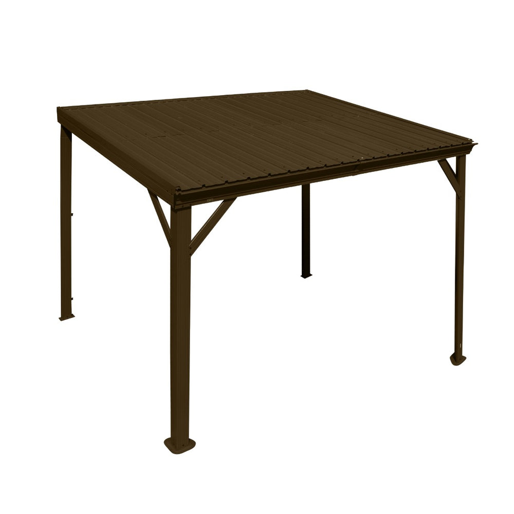 English Elm 8' 8 Ft Hardtop Lean to Pergola with Galvanized Steel Roof and Drainage for Patio Deck W1859S00190