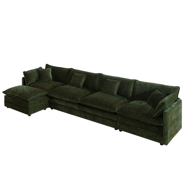 English Elm Modular U Shaped Sectional Sofa with Ottoman Chenille Upholstered Living Room Couch W714S00468