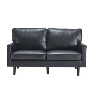 English Elm Loveseat Mid Century Modern Two-Seater Sofa with USB Type-C Charging, Removable Zipper Covers, Durable Wood Legs Black PU W395P238820