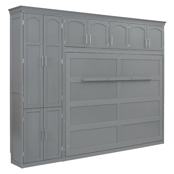 English Elm Queen Murphy Wall Bed with Integrated Wardrobe and Drawers for Studio Spaces LP000876AAE-1