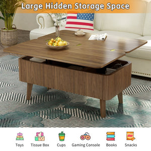 English Elm 3 in 1 Oval Lift Top Coffee Table Fluted Wood Storage Converts for Living Room W2641P422965