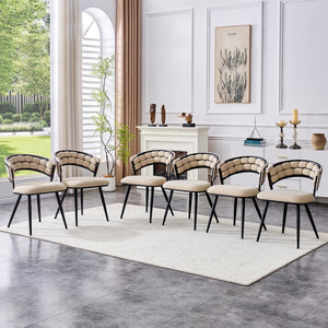 English Elm Set of 2 Chenille Tufted Dining Chairs with Metal Legs Modern Kitchen Seating Beige,Black W3875P370853
