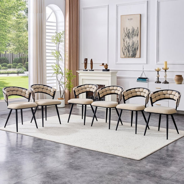 English Elm Set of 2 Chenille Tufted Dining Chairs with Metal Legs Modern Kitchen Seating Beige,Black W3875P370853
