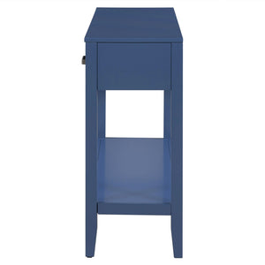 English Elm U_style Farmhouse Console Table with Three Drawers Open Shelf Entryway Organizer Navy Blue N711P410445V
