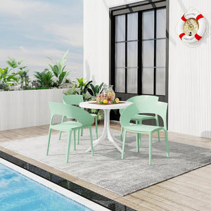 English Elm Summer Polypropylene Round Dining Set Stackable Chairs Uv Resistant Indoor Outdoor Patio Haze Green,White W3450S00026