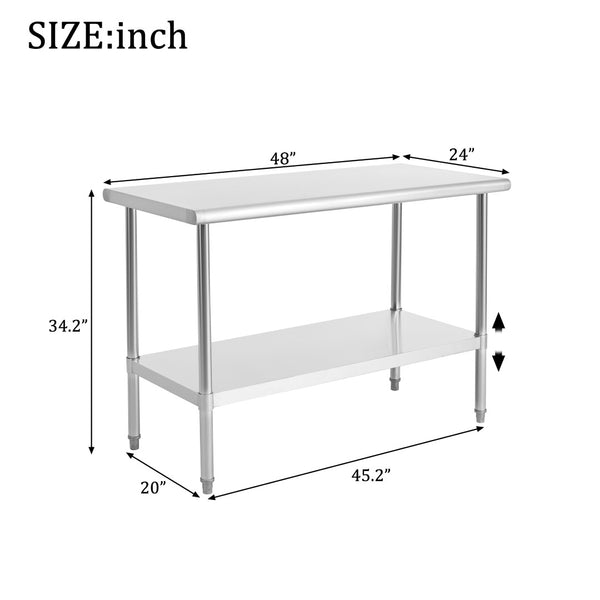 English Elm Stainless Nsf Certified Ss201 Prep Table with Adjustable Undershelf for Commercial Use W5006P397544