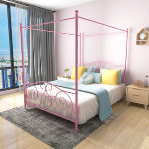 English Elm Metal Canopy Queen Bed Ornate Steel Frame Vintage Romantic Bedroom Statement Piece W840P465779