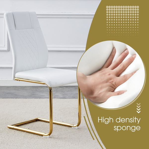 English Elm Table Modern Luxurious 6-Piece Dining Set With Transparent Glass Top, Gold Accents & White Chairs W1151S02587-GIGA