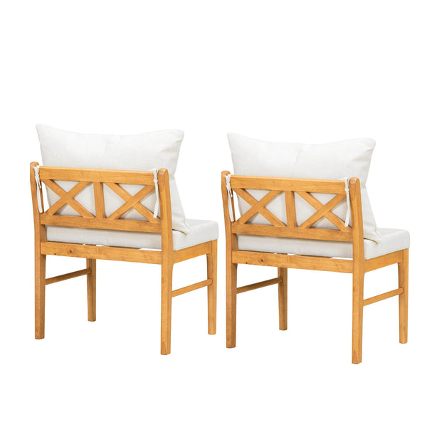 English Elm Farmhouse Solid Rubberwood Dining Chairs Set of 2 with Breathable Rattan Weave — Quiet Luxury Design Natural+White N842P294502A