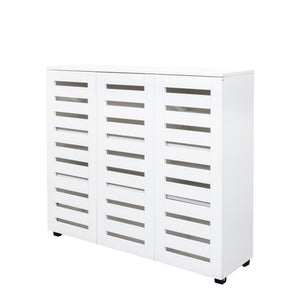 English Elm Shoe Cabinet 4-Tier Adjustable Shelf Organizer with Louvered Doors for Entryway, Bedroom, Closet White W331P242459